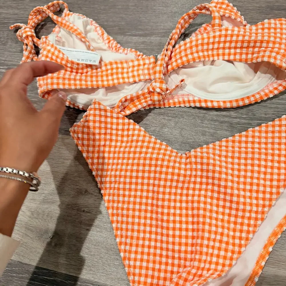 Abercrombie & Fitch Orange Gingham Bikini Size Medium